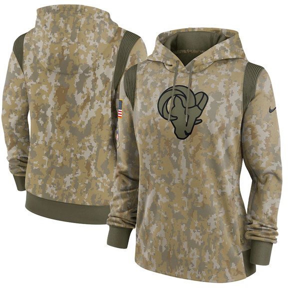 Women's Los Angeles Rams 2021 Camo Salute To Service Therma Performance Pullover Hoodie(Run Small) - Click Image to Close